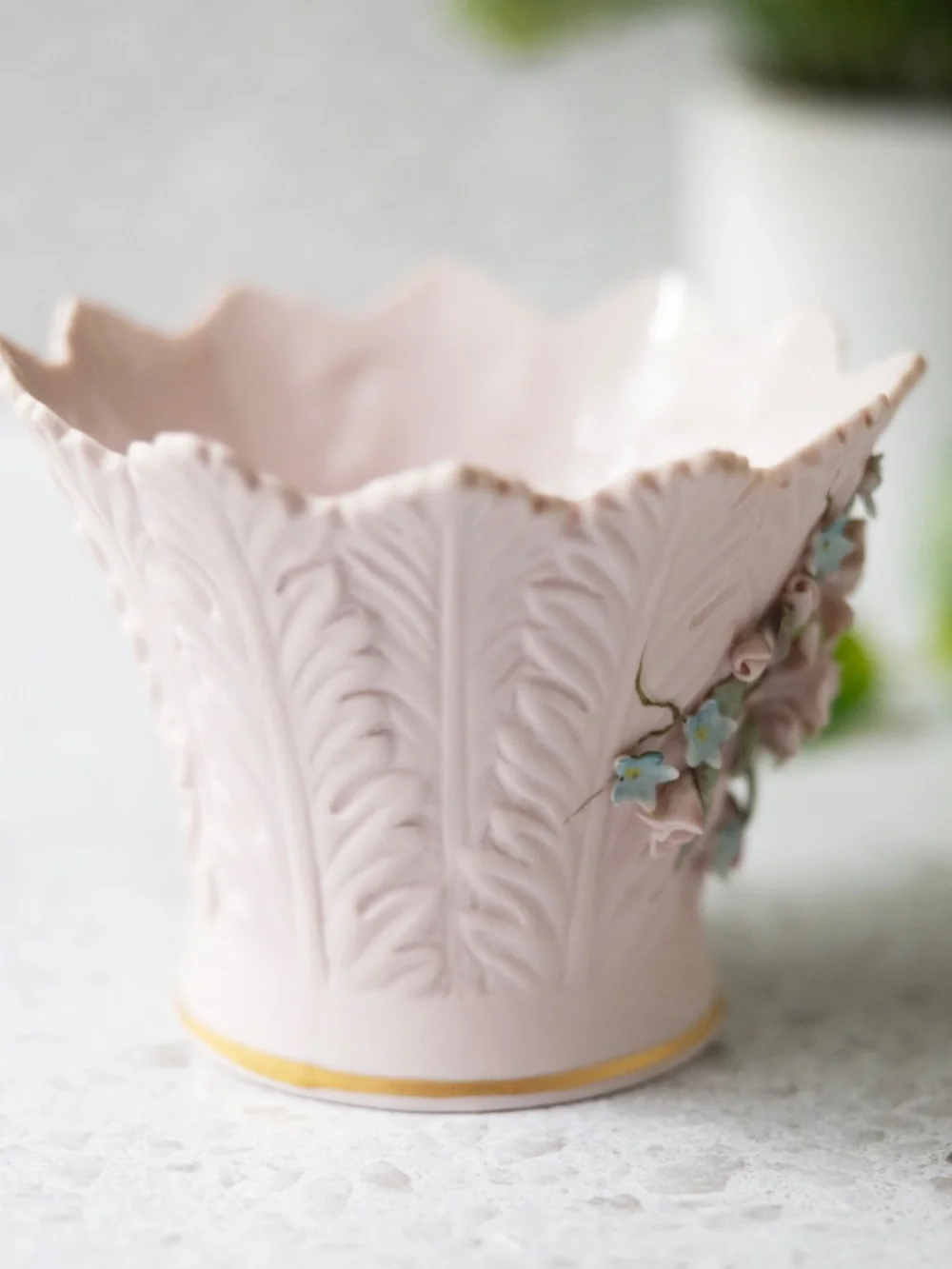 Vintage Lefton Japan 1183 pink roses planter flower pot ceramic 3.5